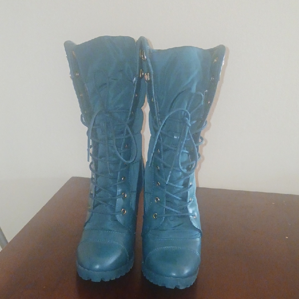 Shoe Dazzle Teal Lace-Up Women's Boots